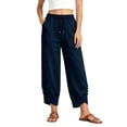 thumbnail image 2 of Karymi Running Shorts for Women Thick Cropped Sweatpants, Elastic Drawstring Waist Jogger Pants, Button Decor Irregular Split Hem Trousers with Side Pockets, 2 of 9