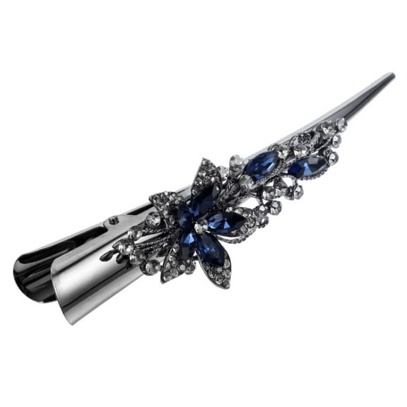 H078 - 1 pc Blue Rhinestone Silver Tone Pelican Beak Clip - 130mm (5.15") - LARGE - With teeth for better hold!