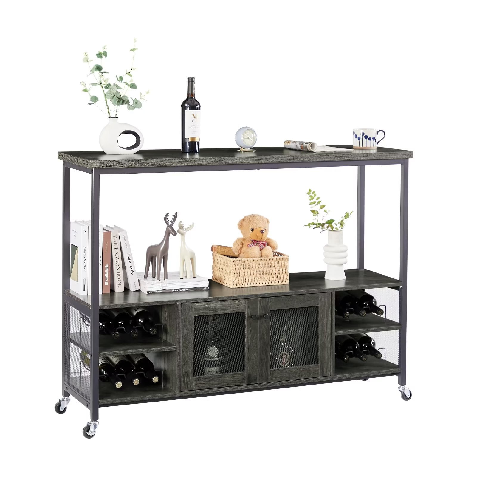Rustic Kitchen Island Cart, Modern Wine Bar Narrow Console