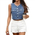 thumbnail image 2 of Chalecos Vaqueros para Mujer, Top Corto de Mezclilla, Chaleco con Botones, Camisetas Sin Mangas, Chaqueta Informal de Moda Sin Mangas Azul XL, 2 of 10