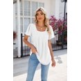 thumbnail image 5 of Spring And Summer Square Neck Bell Sleeve Pleated Short Sleeve Loose T-shirt For Women, 5 of 9