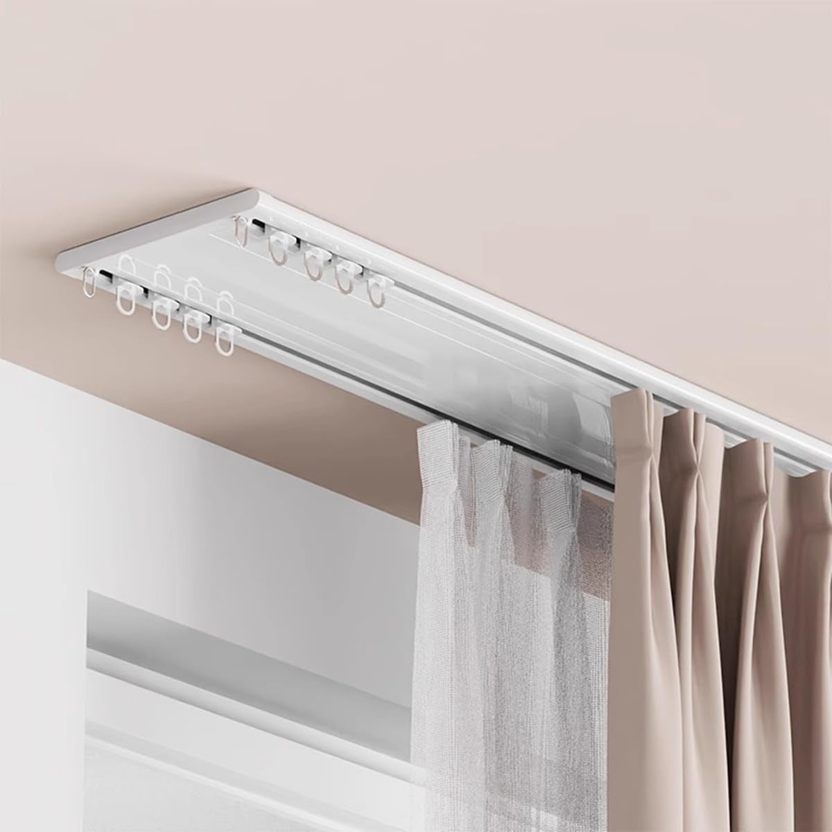 Curtain Conjoined Double Track (3.2-9.8 Ft), Ceiling Mounting Heavy-Duty Curtain Rails For Living Room Bedroom Room Divider(White,2.40 M/7.8ft