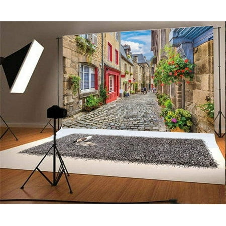 Image of ABPHOTO 7x5ft Photography Backdrop Charming Street Scene with Traditional Houses in Old Town in Europe Photo Background Backdrops