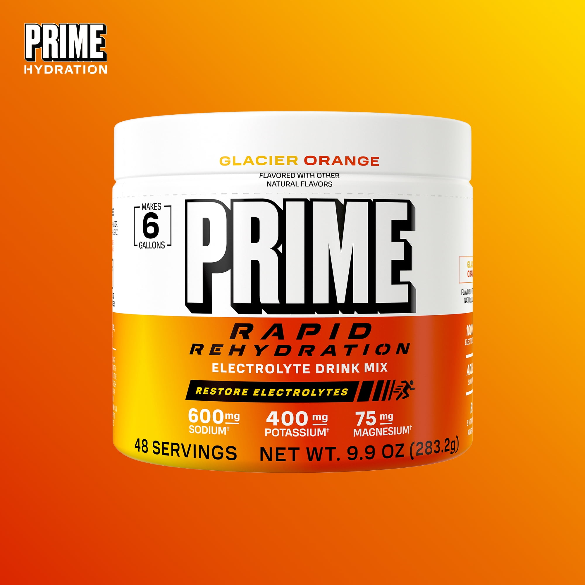 Prime Rapid Rehydration Powder, Glacier Orange, 48 srv, Tub