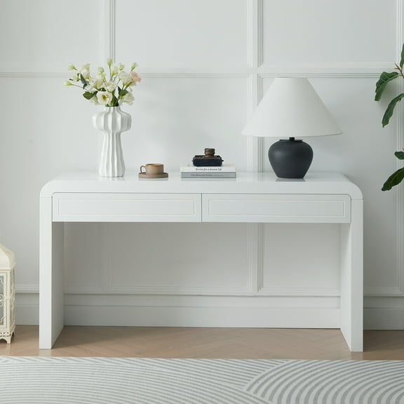 Christopher Knight Home 59.8" Modern Curved Console Table, MDF Entryway Storage Table with 2 Drawers, White