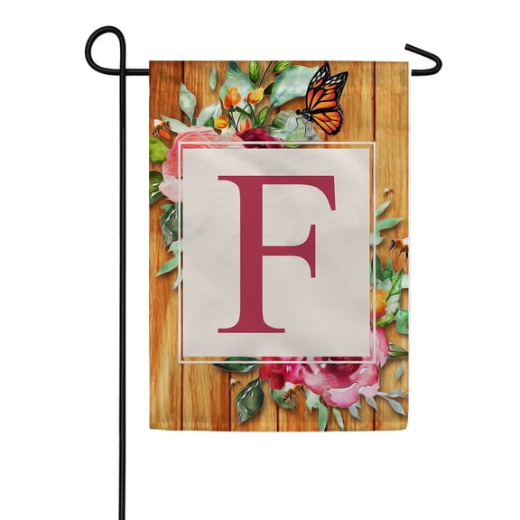 America Forever Spring Monogram Garden Flag Letter F 12.5 x 18 inches Double Sided Vertical Outdoor, Yard, Lawn, Seasonal Decorative Flowers Bees and Butterflies Summer Garden Flag