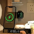 thumbnail image 4 of 4-in-1 Wireless Fast Charger Alarm Clock RGB Night Light Wireless Charging Station for Watch Phone White for Samsung, 4 of 5