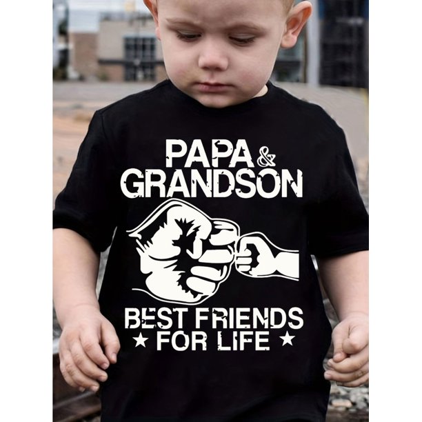 boys' Cotton T-shirt "PaPa And Grandson Best Friends for Life" Print for Comfortable And Casual Round Neck Short Sleeves