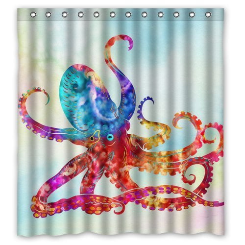 HelloDecor Octopus Shower Curtain Polyester Fabric Bathroom Decorative