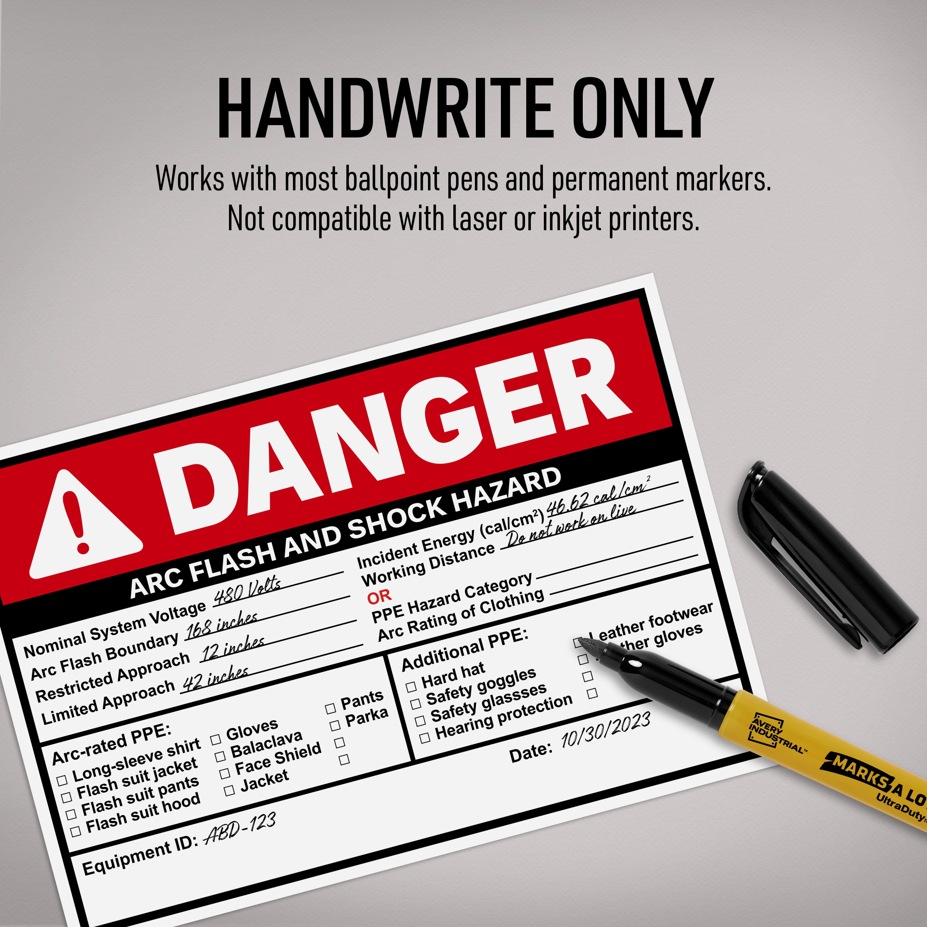 Avery Arc Flash/Shock Danger Labels, 3.5" x 5", 100ct