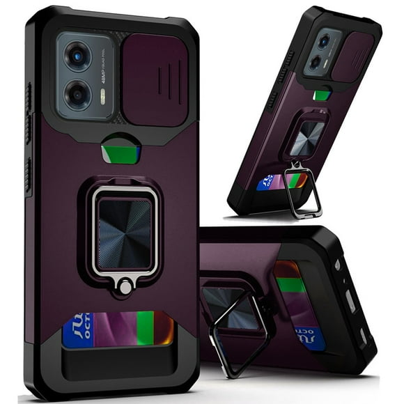 For Motorola Moto G Stylus 5G 2024 Wallet Case with Ring Stand & Camera Cover Credit Card Holder, Military Grade Hard Shockproof Cover ,Xpm Phone Case [ Purple ]