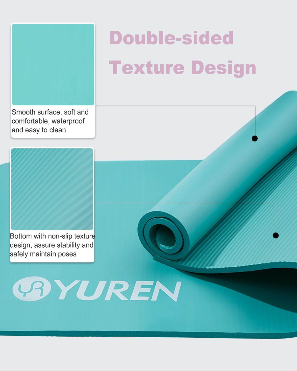 YR Durable Non-slip NBR Yoga Mat 1/2 Inch Hi-Density Foam Exercise Mat with Carry Bag, IceBlue