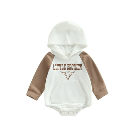 

Canrulo Western Baby Boy Girl Clothes Hoodie Sweatshirt Romper Cow Print Long Sleeve Onesie Infant Fall Spring Outfits White Coffee 6-12 Months