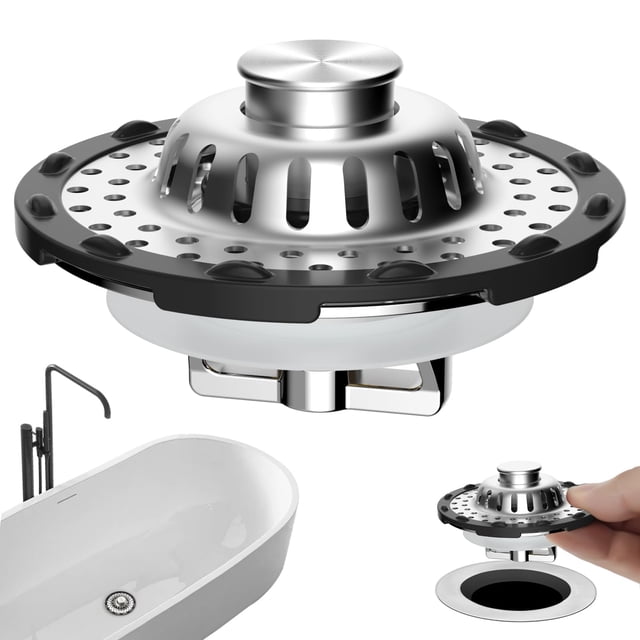 Tapón de Desagüe para Bañera Anylock 3 en 1 Cromo para Orificio de 3.9-6.1 cm