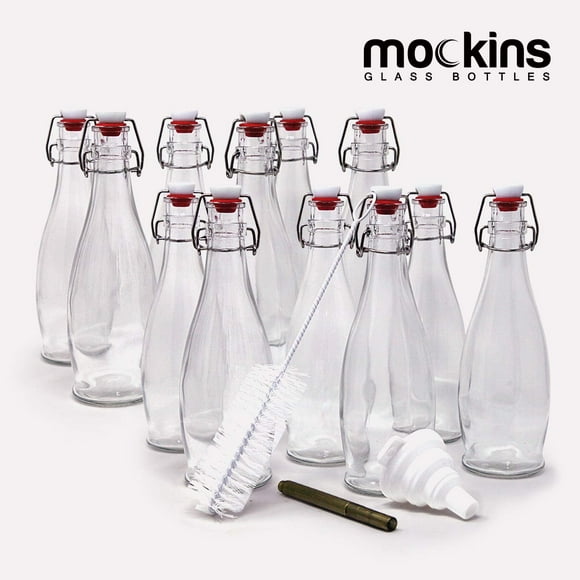 Mockins 17 Oz Glass Bottles, Swing Top Stoppers - Set of 12 (MK-17Z-12P-32)