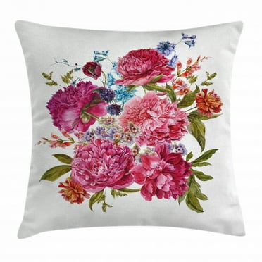 Shabby Chic Decor Throw Pillow Cushion Cover, Gentle Summer Flora Hyacinths Blackberry and Peonies Victorian Vegetation, Decorative Square Accent Pillow Case, 24 X 24 Inches, Multicolor, by Ambesonne