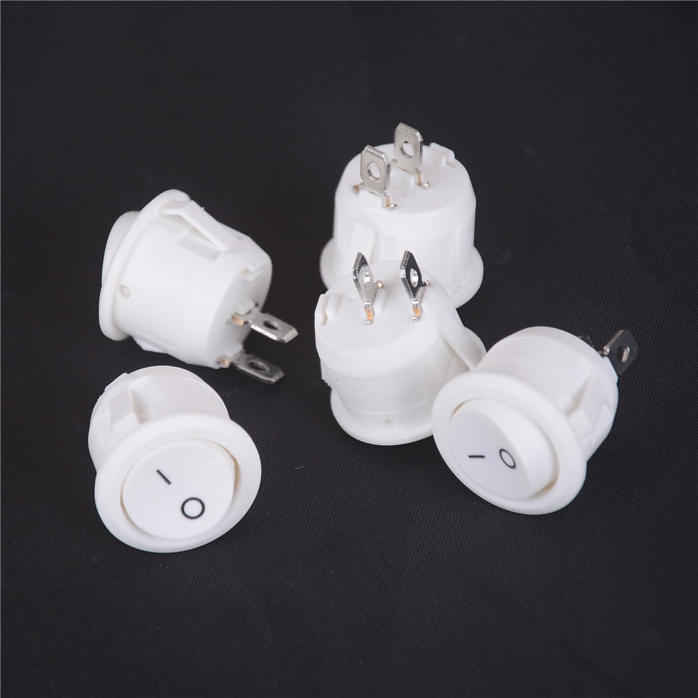 5Pcs Mini Round White 2 Pin Terminal SPST ON-OFF Rocker Switch Snap-in  20mm 12V 