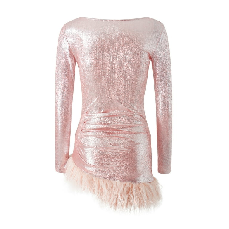 open lace back dress Pink Faux Fur Trim Two-Piece Set