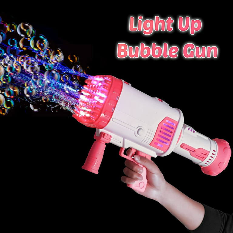 Fun Little Toys 14 Pcs Bubble Machine Gun with 64 Holes & Lights, Pink  Bazooka Bubble Gun for Kids Adults Bubble Blower Machine Gun with Hand held  Bubble Maker for Toddlers Wedding