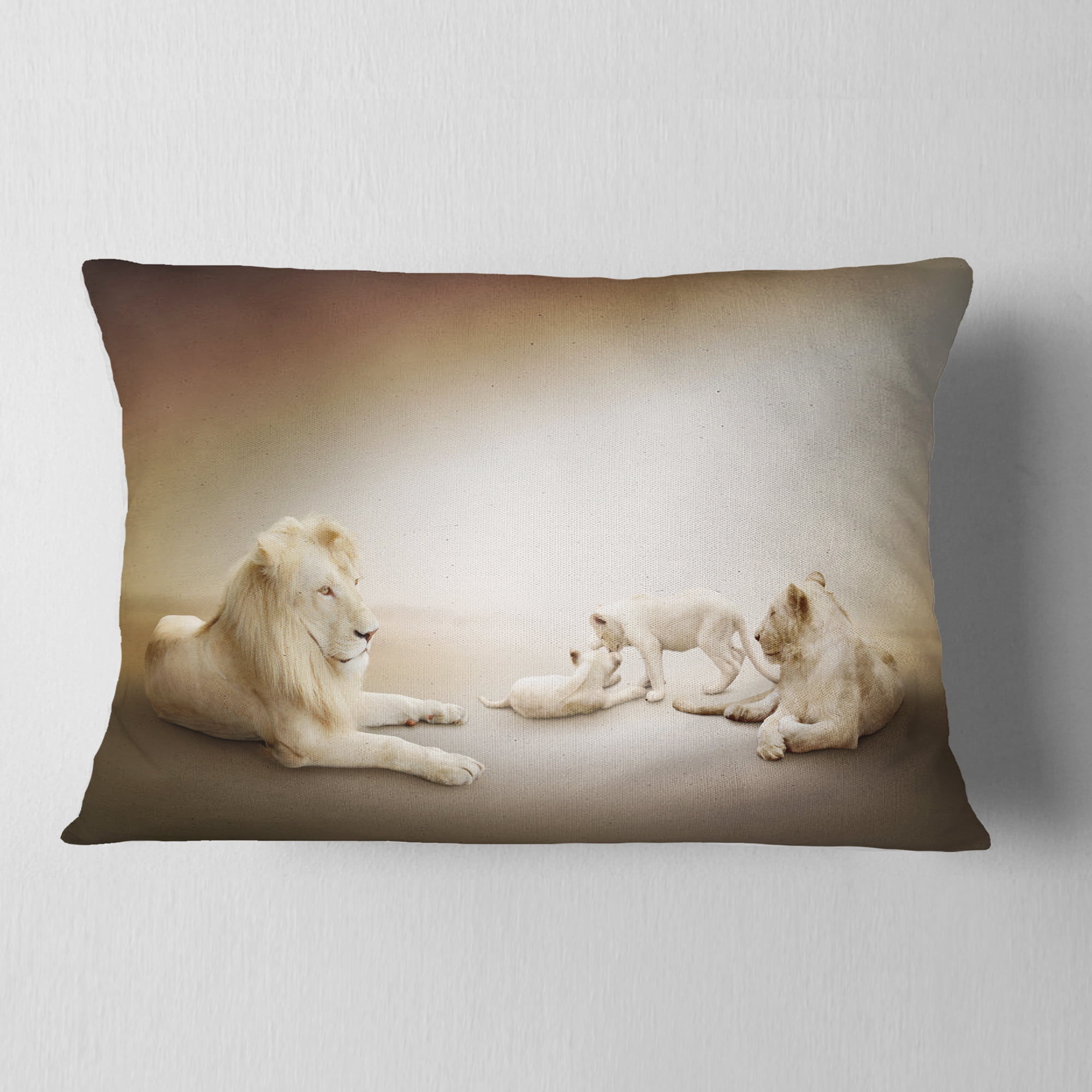 Designart White Lion Family - Animal Throw Pillow - 12x20