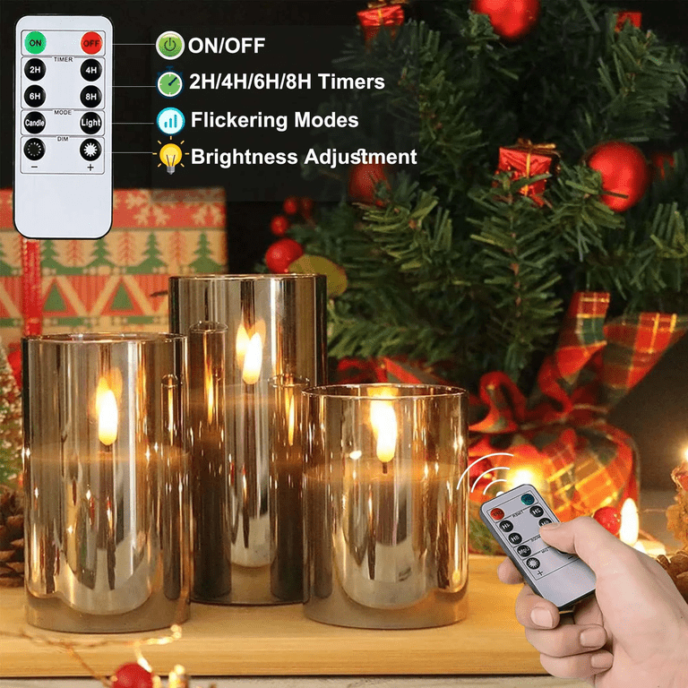 Hidawn Flameless Flickering LED Pillar Candles, Gray 3-Pack photo 2