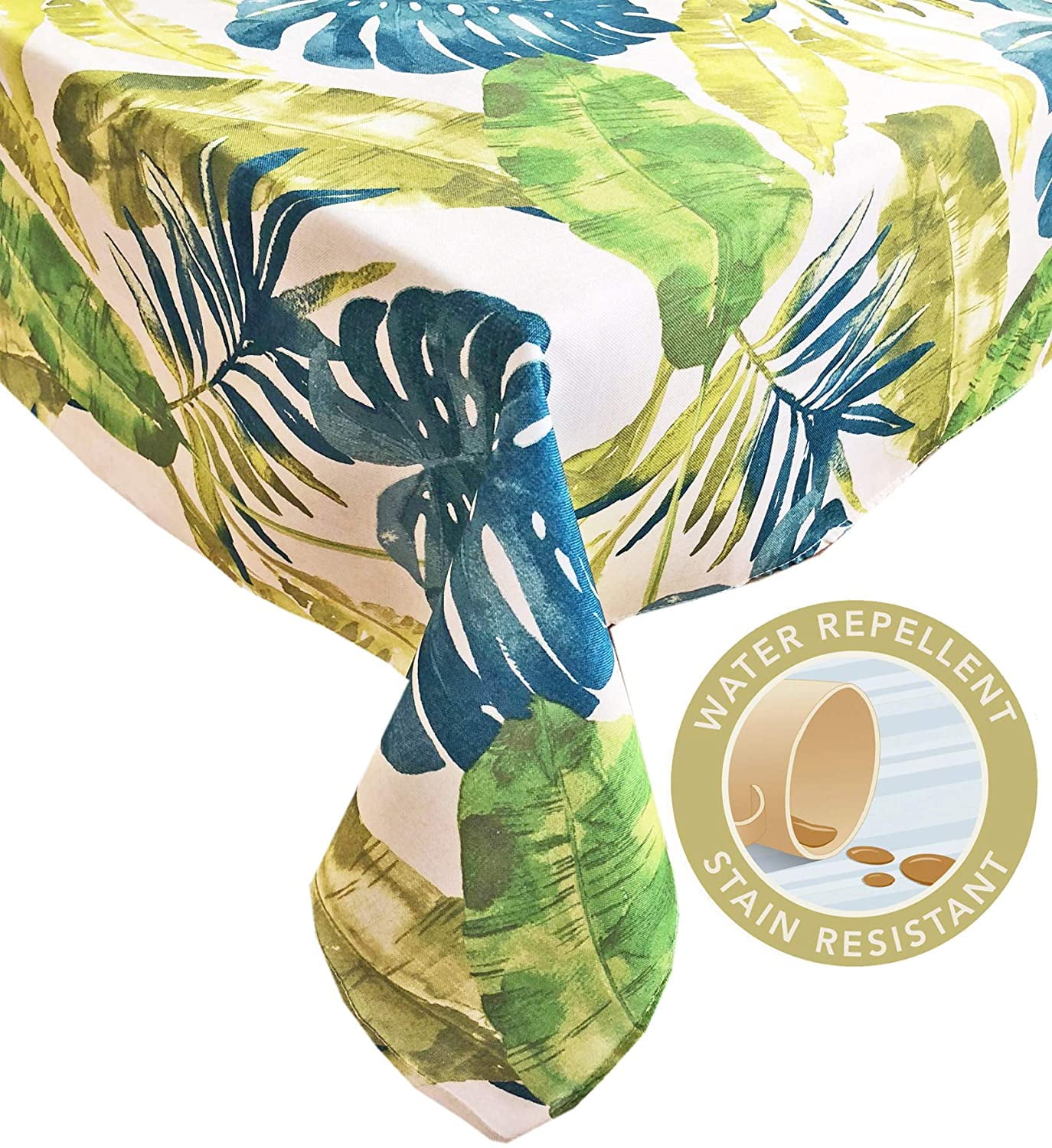 Newbridge Andros Mediterranean Tropical Leaves Indoor/Outdoor Heavy Weight Fabric Tablecloth for