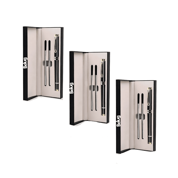Set 3 Boligrafos Elegantes Plumas con caja Belug Negro