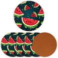 thumbnail image 2 of Watermelon Set of 6 Round Microfiber Leather Coasters, 11x11 cm/4.3x4.3 in, Stylish Drink Coasters for Home and Office, and Easy to Clean, 2 of 6