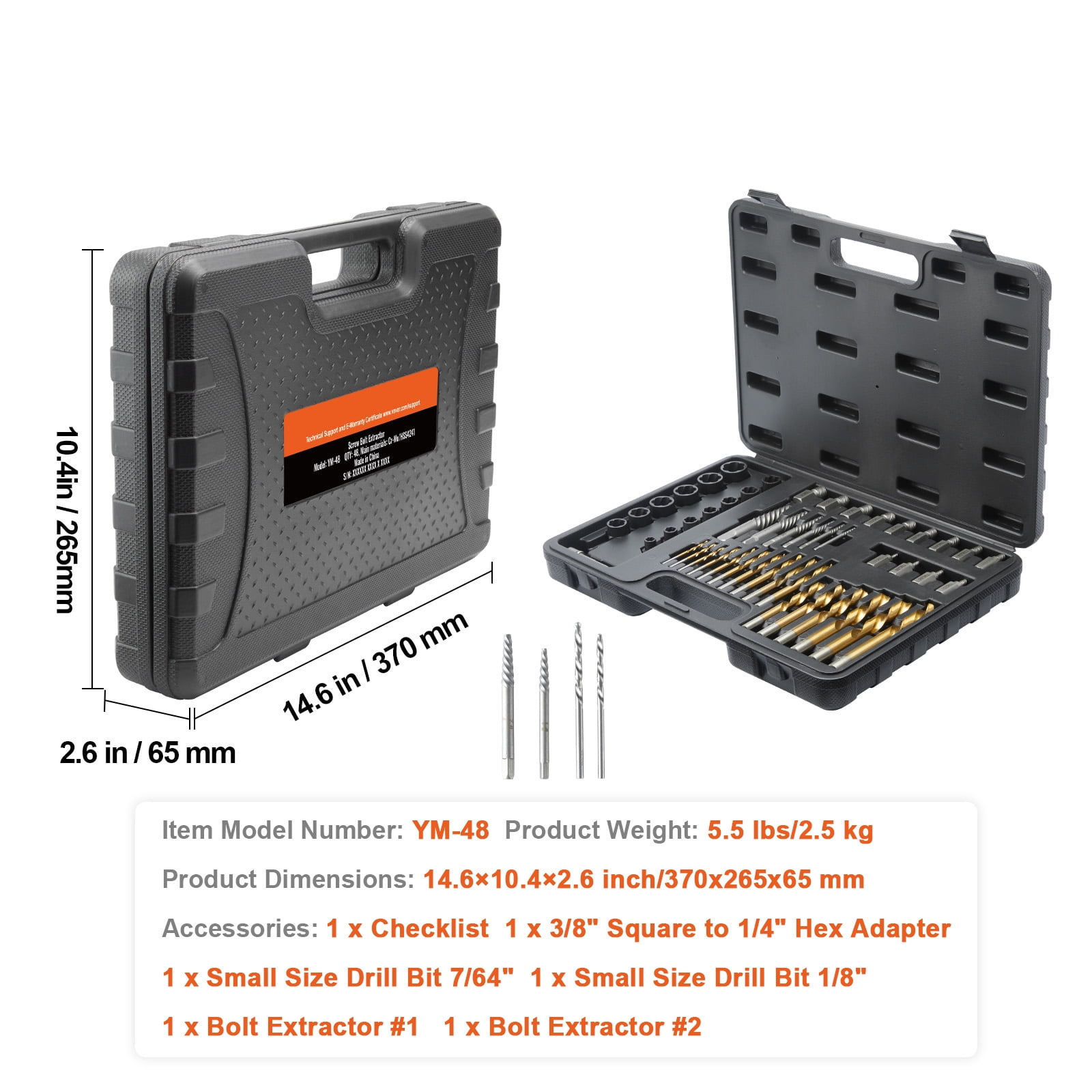 BENTISM Bolt Extractor Set, 48 PCS Impact Bolt & Nut Remover Set,13 PCS Bolt Extractor Set, 19 PCS Screw Extractors, 16 PCS Reverse HSS Drill Bits for Removing Damaged, Rusted, Rounded-Off Bolts