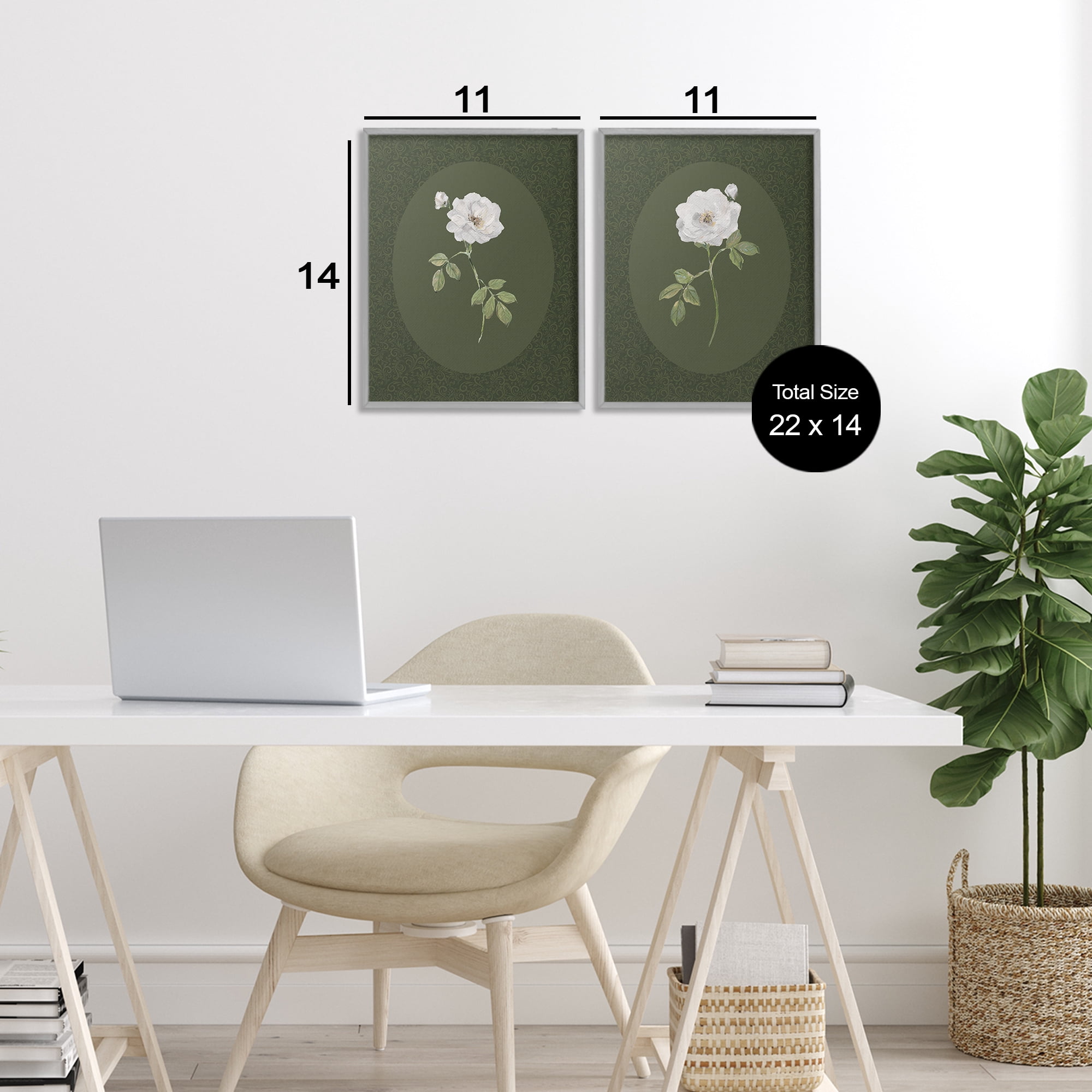 Stupell Industries Ornate Rose Studies over Emerald 2 Piece Gray Framed Giclee Art Set, design by Sally Swatland