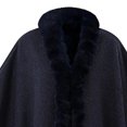 thumbnail image 4 of UTSJKR Women Knit Poncho Cape Open Front Faux Fur Trim Edge Loose Batwing Sleeve Shawl Wrap Coat for Autumn Winter Navy, 4 of 8