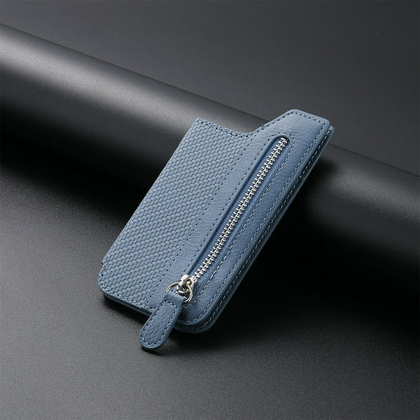 Fiudx Tarjetero Portátil de Cuero con Ranuras para Múltiples Tarjetas, Soporte Magnético, Cierre de Cremallera, Compatible con Teléfonos Móviles. Colores: Negro, Azul, Verde, Marrón y Caqui.