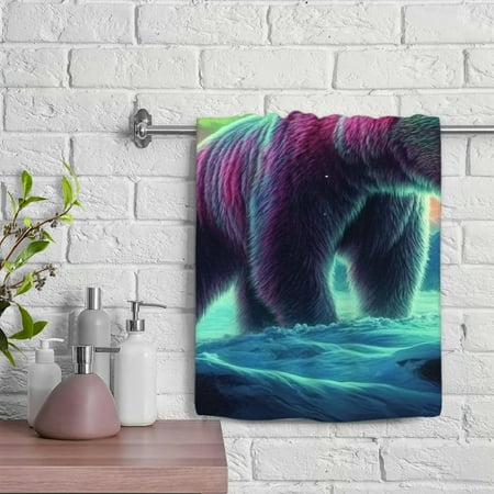 ZFLMY Bear Snow Aurora Lights Absorbent Hand Towels 100% Polyester Kitchen Towels for Kitchens Bathrooms Showers 29.5x13.8 inches 29.5x13.8in