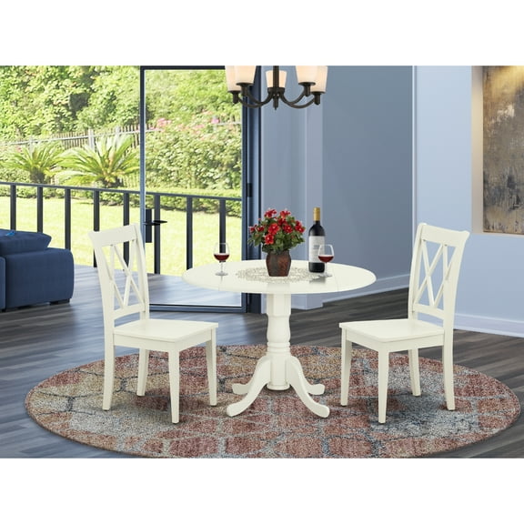 East West Furniture Dining Room Set Linen White, DLCL3-LWH-W