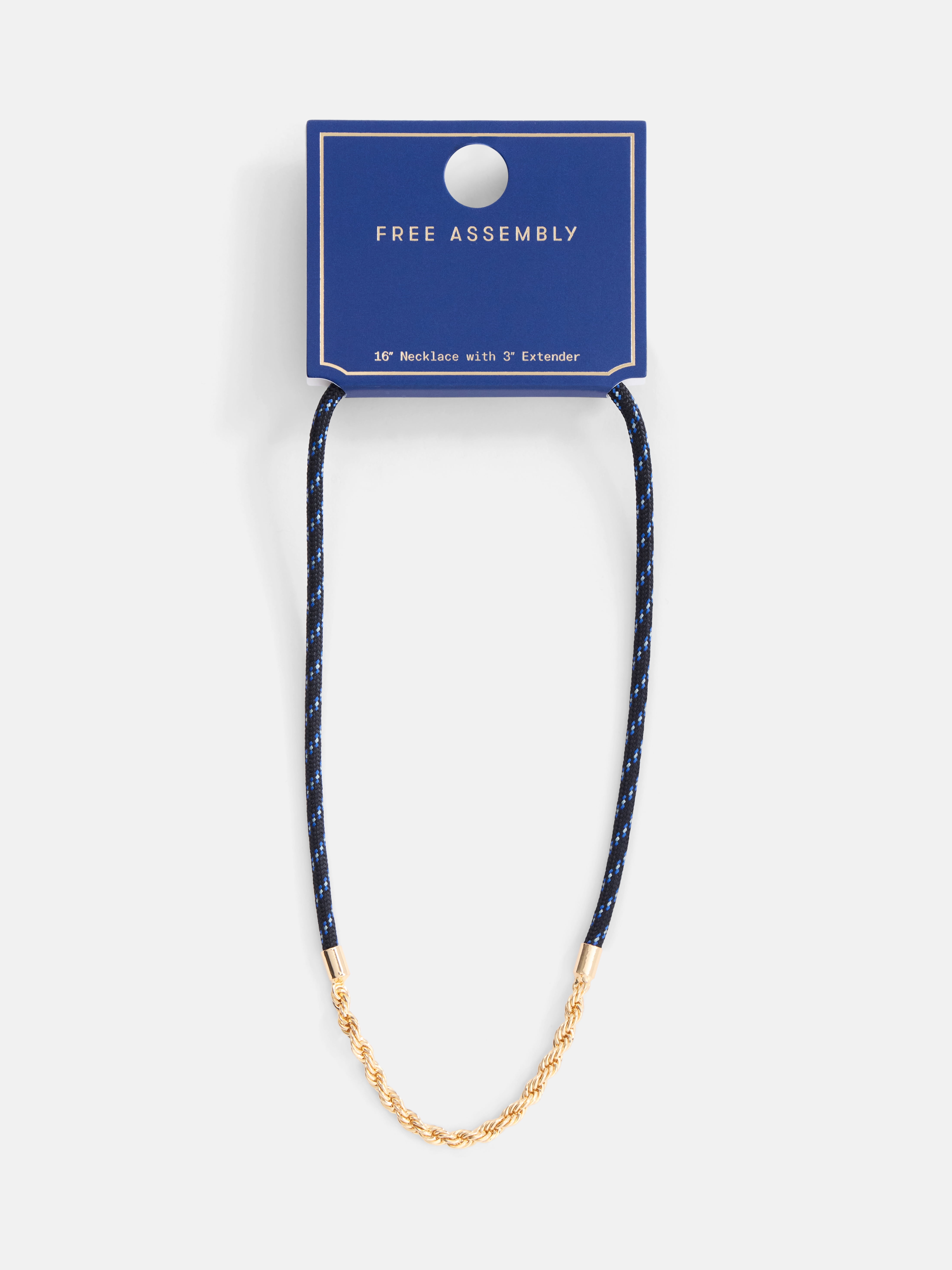 Free Assembly Women's Gold-Tone and Navy Rope Necklace, 16" + 3" Extender