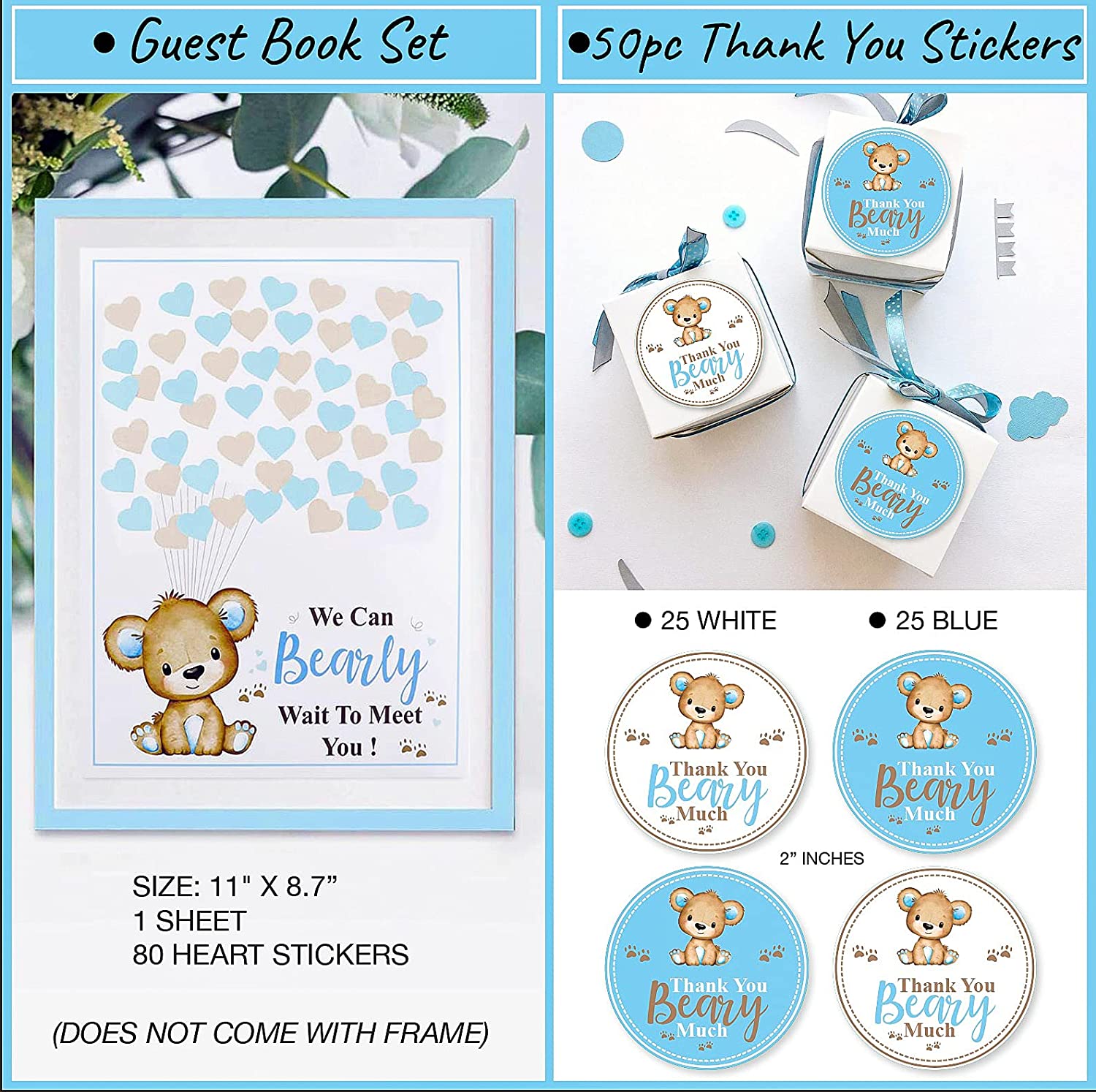 210 PC Teddy Bear Baby Shower Decorations for Boy Kit- It's a BOY Pre-Strung Banners, Garland, Streamers Guestbook Mommy Sash Blue Brown Balloons Cake Toppers Paper Fans Lantern Games & Favor Sticker