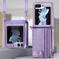 thumbnail image 2 of ELEHOLD for Samsung Galaxy Z Flip 6 Case, Leather Flip Detachable Card Holder Adjustable Cross-Body Strap Hinge Protection Shockproof Full Body Protective Case for Samsung Galaxy Z Flip 6,Purple, 2 of 8