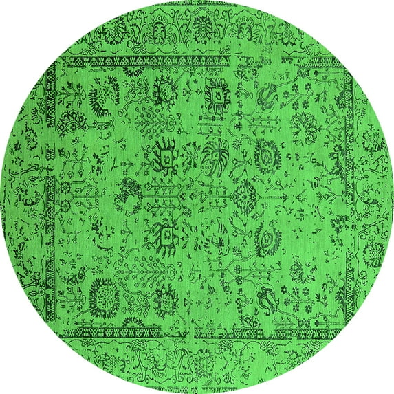 Ahgly Company Indoor Round Oriental Green Industrial Area Rugs, 6' Round