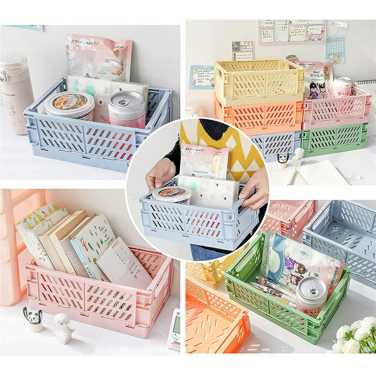 1 Pc Mini Pastel Crates Organizer, Collapsible Plastic Storage Basket,  Small Crate Storage, Stackable Cute Bins For Office, Home Bedroom, And  Kitchen Storage Decor