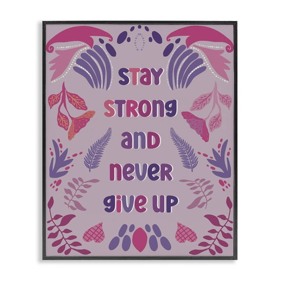 Stupell Industries Never Give Up on Purple Quotes and Sayings Painting Black Framed Art Print Wall Art, 11 x 14