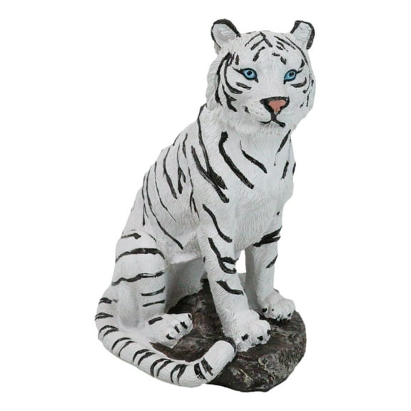 Rainforest Jungle Apex Predator White Bengal Tiger Sitting On Rock Figurine