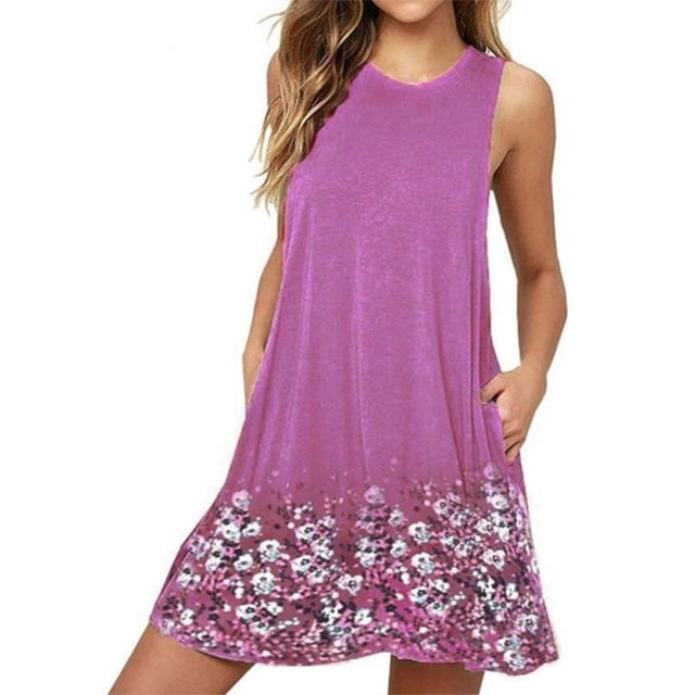 Qarigey Vestido Cuello Hasta La Rodilla Vestido Mujer Estampado Ropa Vestidos Violeta XXL