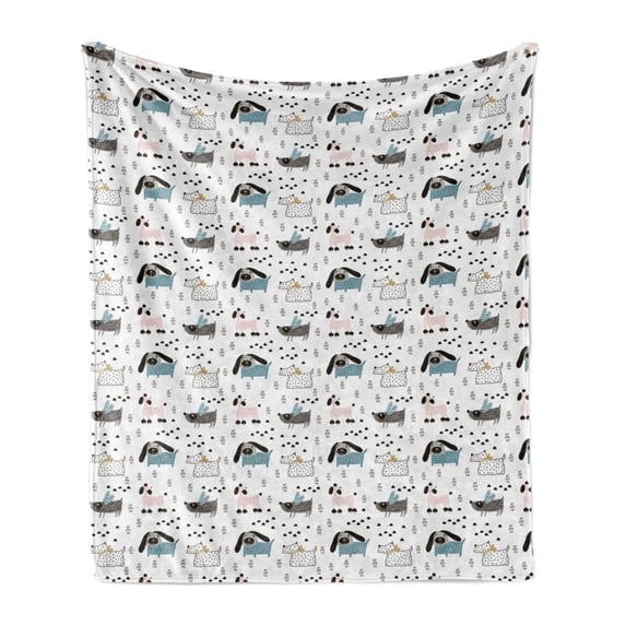 Dogs Soft Flannel Fleece Throw Blanket, Scandinavian Style Art Pattern Sketchy Doodled Canine Animals Children Composition, Cozy Plush for Indoor and Outdoor Use, 70" x 90", Multicolor, by Ambesonne