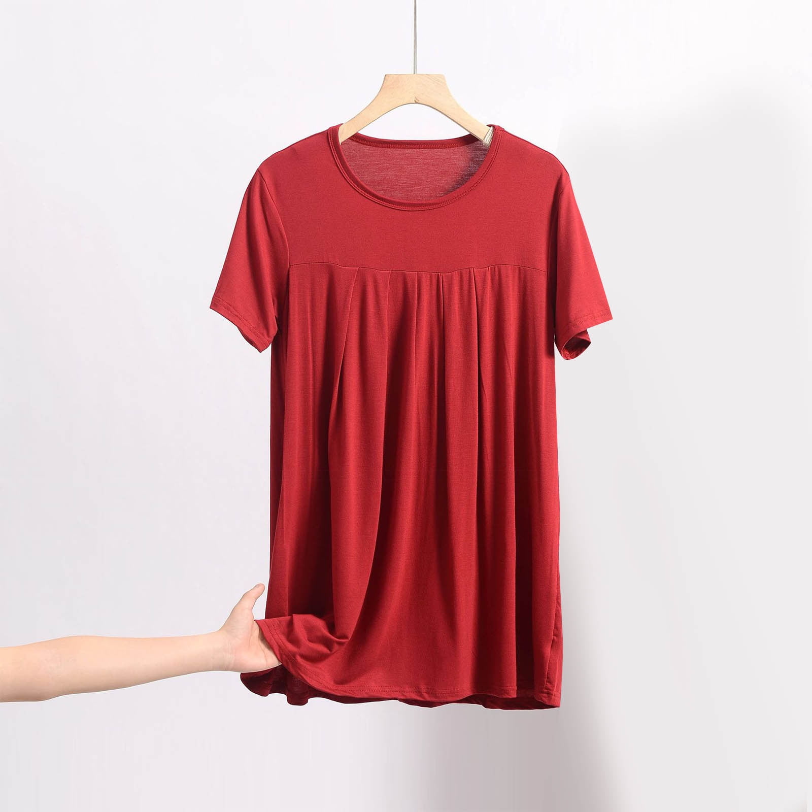 Women's Modal Sleep Shirt – Soft Short Sleeve Pleated Pajama Top For Lounge & Nightwear