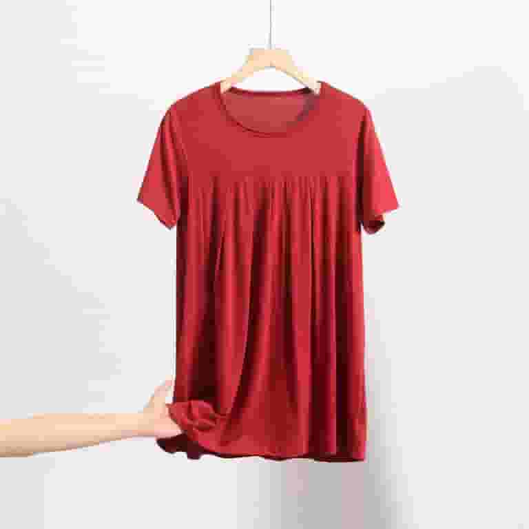 Women's Modal Sleep Shirt – Soft Short Sleeve Pleated Pajama Top For Lounge & Nightwear