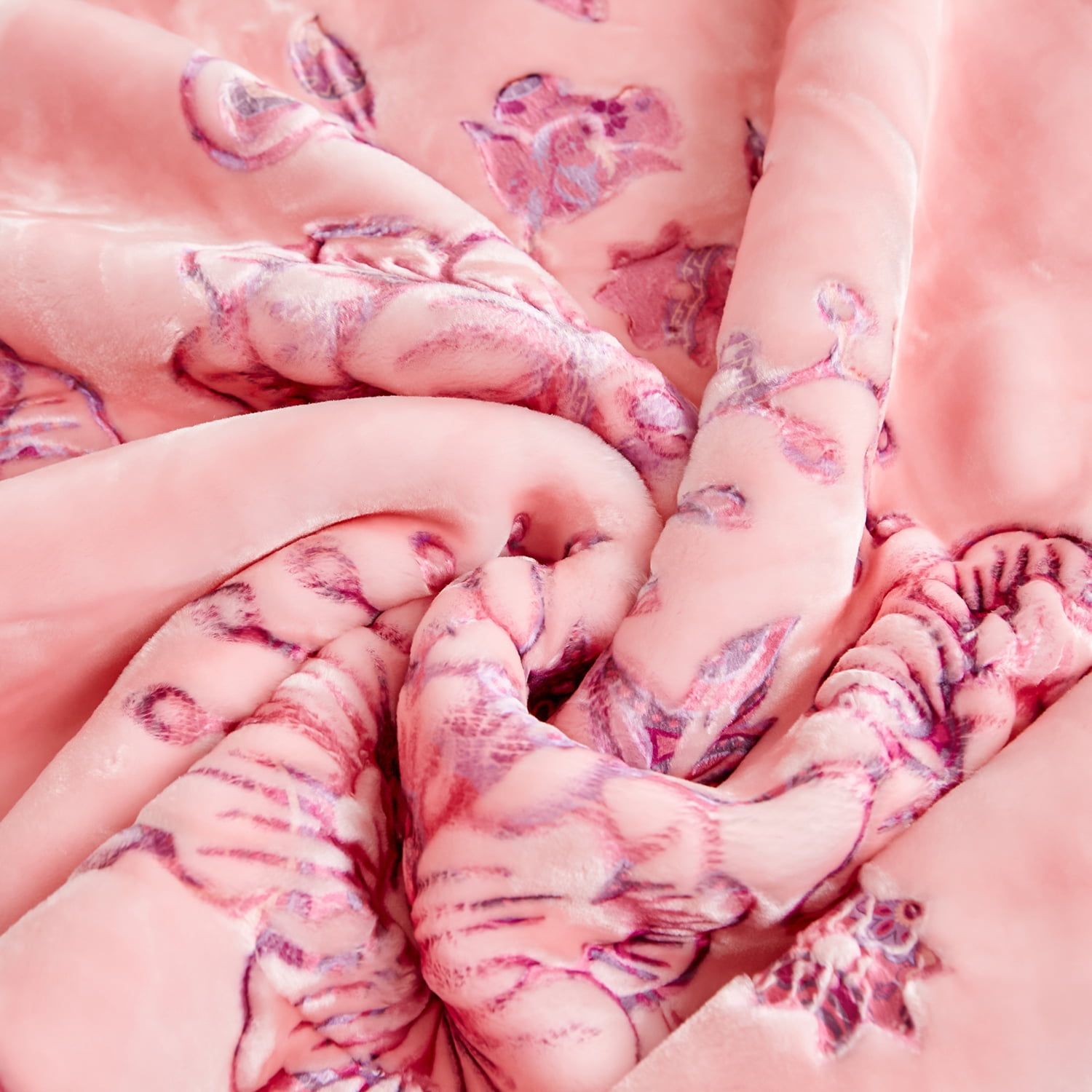 Heavy Thick Fleece Blanket King Size, 10.5lbs,2 Ply A & B Pattern Silky Soft Warm Reversible Raschel Winter Blanket, Minky Soft Plush Blanket for Sofa Bed, 87"x94", Pink Floral