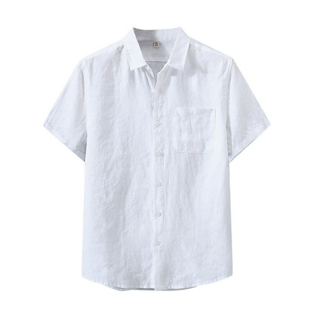 HBFAGFB Shirts for Men Lapel Button up Short Sleeves Simple Soft Work Tops with Pocket White Size 2XL