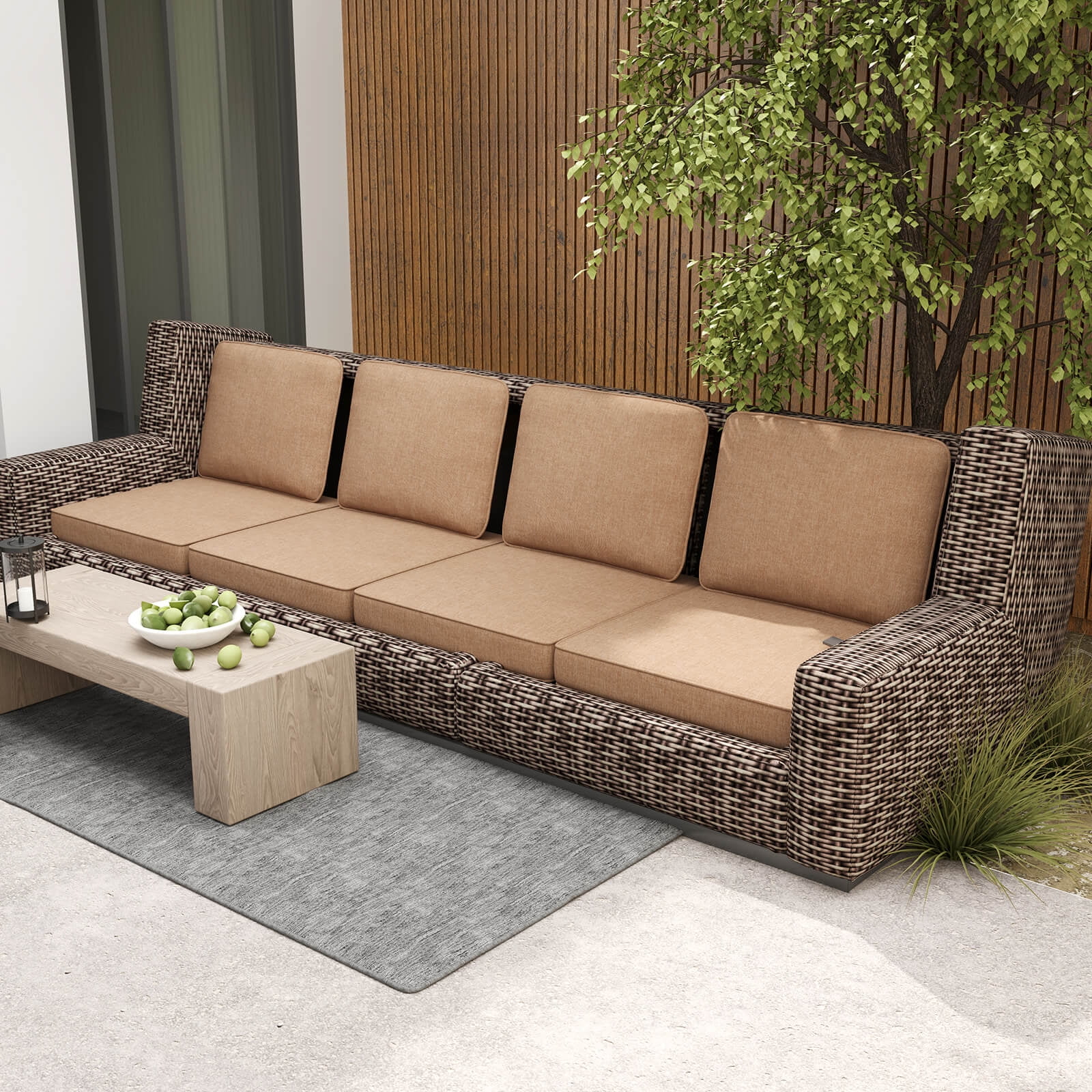 Costway 2-Pack 24" x 24" Deep Seat Cushion & Back Pillow with Removable Covers Outdoor Beige