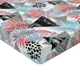 thumbnail image 4 of Ambesonne Tropical Fitted Sheet, Triangle Exotic Foliage, Queen Size, Dark Coral and Sea Blue, 4 of 5