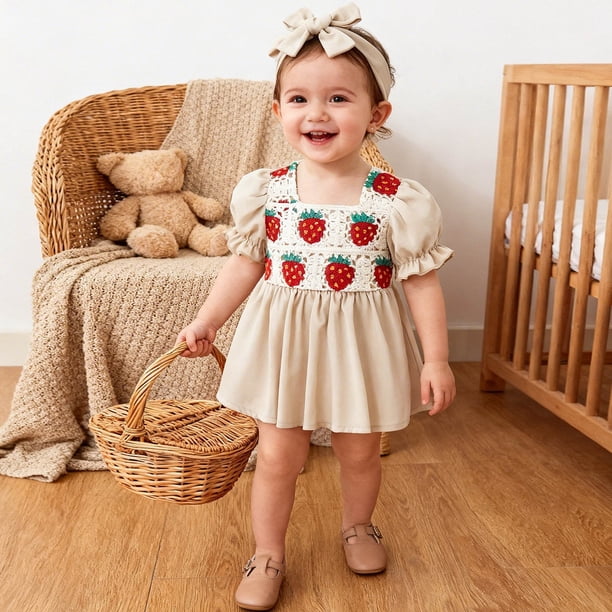 smocked 1st birthday dress Bow Romper First Birthday Girl Smocked Dress, Pink Color:M-Royal Blue Cool iron if needed collection-shop-all Puff Sleeve Poplin Flare